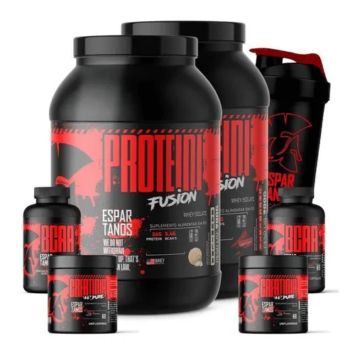 Combo Duplo Whey Fusion + 2x Bcaa + 2x Creatina + Shaker Sabor Baunilha e chocolate Foto 1