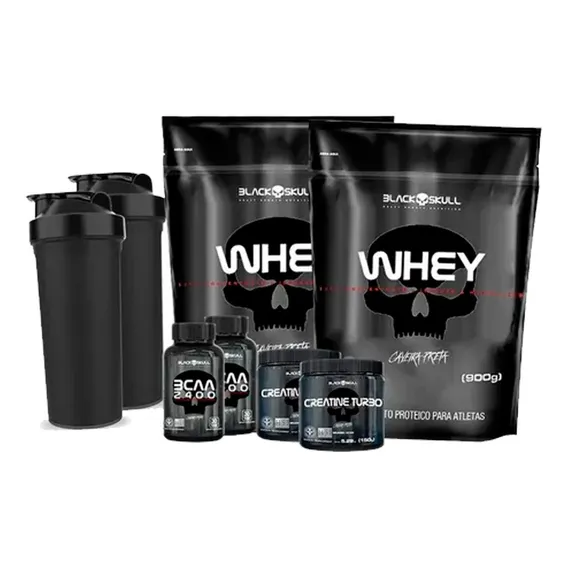 Combo Duplo Whey Protein + 2x Bcaa + 2x Creatina + 2x Shaker Sabor Chocolate Foto 1