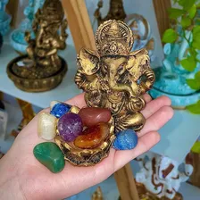 Combo Estátua De Ganesha + Pedras Dos Chakras +castiçal Kit Cor Dourado Foto mini  2