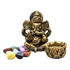 Combo Estátua De Ganesha + Pedras Dos Chakras +castiçal Kit Cor Dourado Foto  mini 1