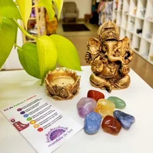 Combo Estátua De Ganesha + Pedras Dos Chakras +castiçal Kit Cor Dourado Foto mini  3