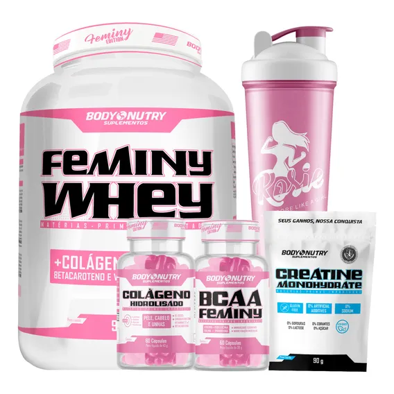 Combo Femini - Whey + Bcaa + Creatina + Colágeno + Coq Sabor Baunilha Foto 1