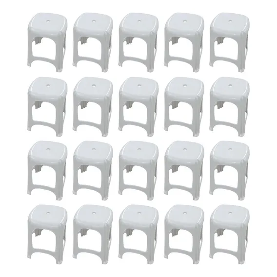 Combo Kit 20 Banquetas Plástica Branca Empilhável Área Lazer Foto 1