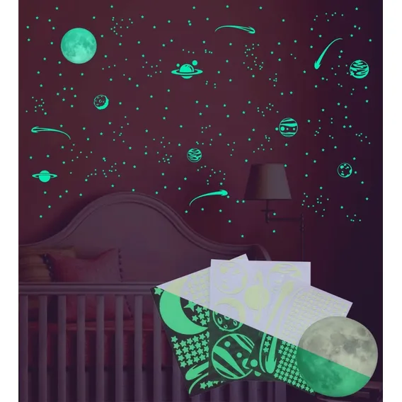 Combo Kit Sistema Solar 200 Micro Estrelas Super Lua Adesivos Que Brilham No Escuro Cor Verde Neon Starmix M1 Combo 4 Foto 1