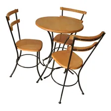 Combo Mesa Rustica Tampo 60 Cm E 3 Cadeiras Ferro Cor Preto Foto mini 1