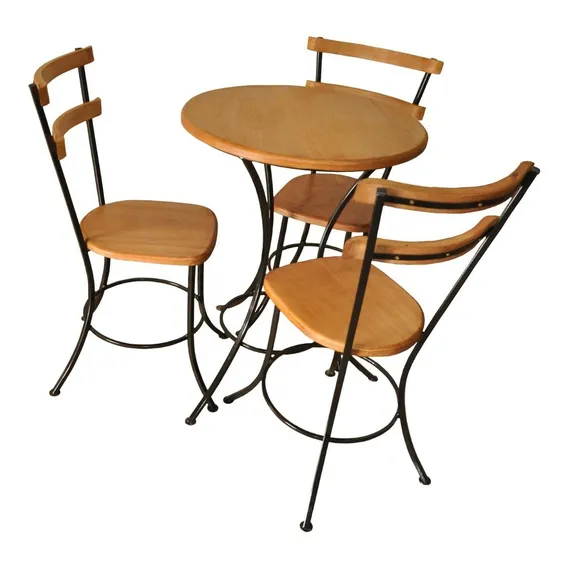 Combo Mesa Rustica Tampo 60 Cm E 3 Cadeiras Ferro Cor Preto Foto 1