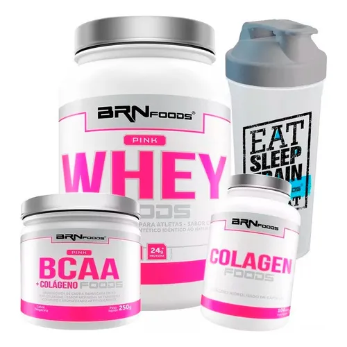 Combo Mulher Whey Protein + Bcaa + Colágeno + Coqueteleira Sabor Morango Foto 1