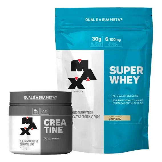 Combo Super Whey Protein + Creatina 100g Pura Max Titanium Sabor Baunilha Foto 1