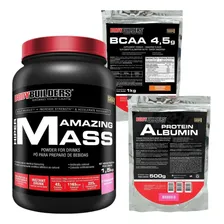 Combo Suplementos Amazing Mass, Albumina E Bcaa - Morango Foto mini 1