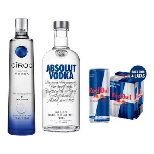 Combo Vodka Ciroc 750ml + Absolut 750ml + 4 Red Bull Foto 1