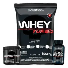 Combo Whey Protein Turbo + Bcaa + Creatina - Black Skull Sabor Baunilha Foto mini 1