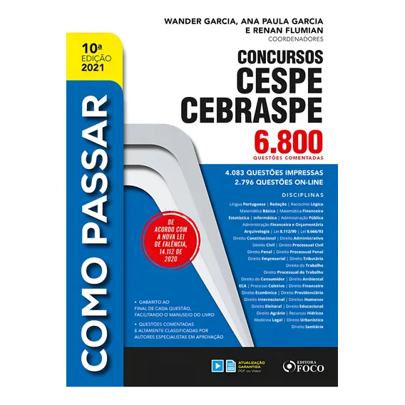 COMO PASSAR EM CONCURSOS CESPE / CEBRASPE - 6.800 QUESTÕES COMENTADAS, de Satin, Aline. Como passar (10), vol. 10. Editorial Editora Foco JurÃdico Ltda, capa mole em português, 2021 Foto 1