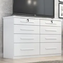 Cômoda Casal Monza Mdp 8 Gavetas Branco Com Chave Foto mini  3