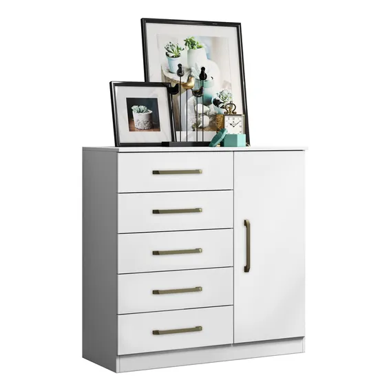 Cômoda Com Sapateira 5 Gavetas Milão Cor Branco Foto 1