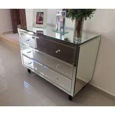 Comoda Espelhada 3 Gavetas Espelho Bisotado Puxador Cristal Foto mini  2