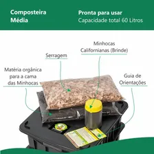 Composteira Doméstica 60 Litros Com Minhocas Cor Composteira Preta Foto mini  3