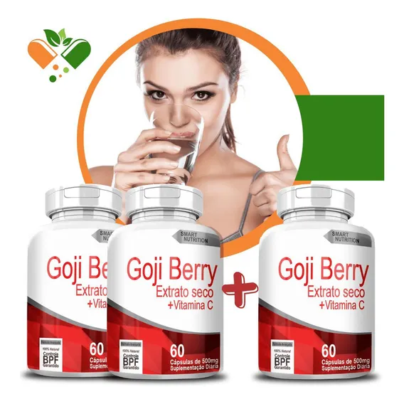 Compre 2 Leve 3 Goji Berry Extrato Seco + Vitamina C 500mg Foto 1
