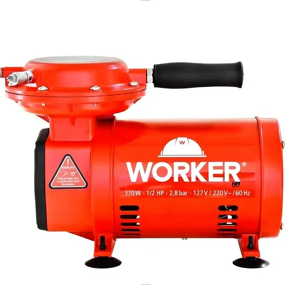 Compressor Ar Direto Portátil 1/2Hp Bivolt 370w com Pistola e Mangueira Worker Foto 1
