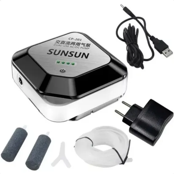 Compressor Bomba De Ar Sunsun Cp-201 Com Bateria Bivolt/ampl Foto 1