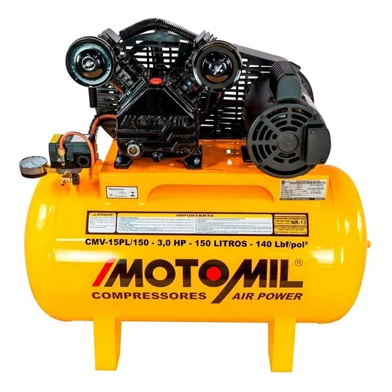 Compressor De Ar 150 Litros 15 PĂ©s 3 Hp Bivolt E ImbatĂvel Cor Amarelo 127v/220v Foto 1