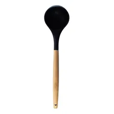Concha Silicone Bambu 32cm Utensílio Cozinha Feijão Sopa Cor Preto Foto  mini 1