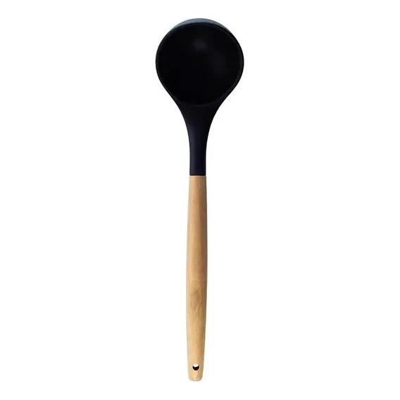 Concha Silicone Bambu 32cm Utensílio Cozinha Feijão Sopa Cor Preto Foto 1