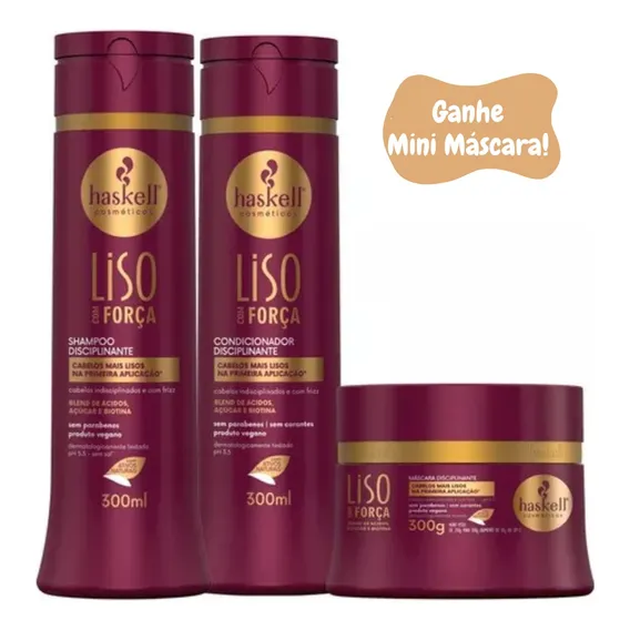 Condicionador Haskell Kit condicionador e mascara haskell liso com força 500ml Foto 1