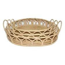 Conj 3 Bandejas Decorativas De Rattan E Madeira Lc0381 Btc Foto mini 1