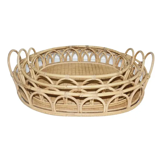 Conj 3 Bandejas Decorativas De Rattan E Madeira Lc0381 Btc Foto 1