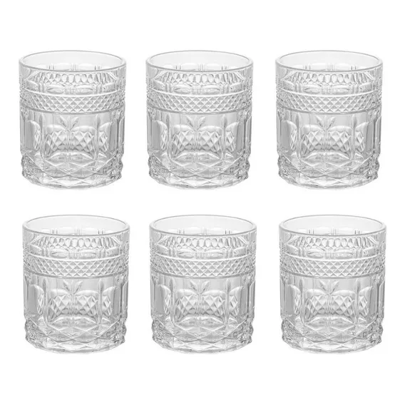 Conj. 6 Copos Baixo Vidro Transparente Lapidado Brand 325ml Cor Água Foto 1