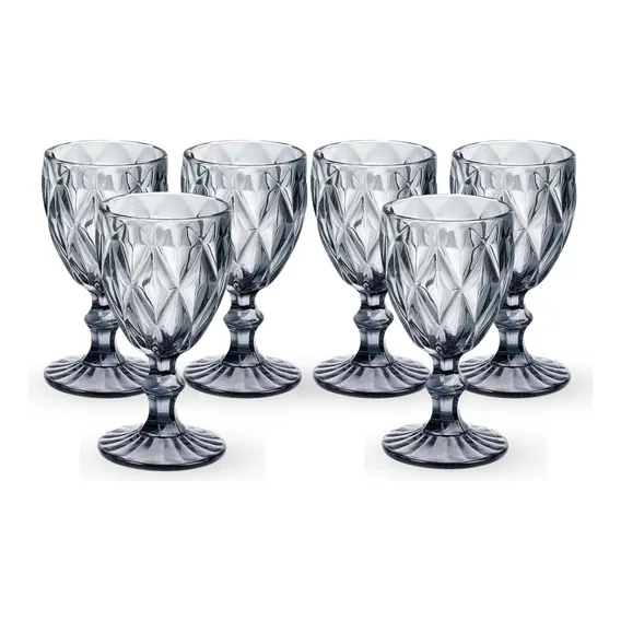 Conj 6 Taças Grafite Diamond 300ml Luxo Vidro Vinho Agua Foto 1