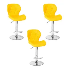Conjunto 03 Banquetas Confort Giratória Com Altura Ajustável Cor Amarelo Foto mini 1