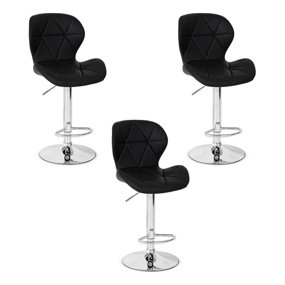 Conjunto 03 Banquetas Confort Giratória Com Altura Ajustável Cor Preto Foto 1