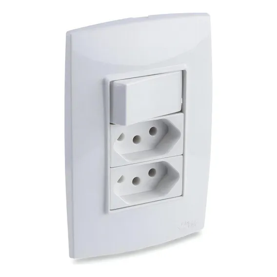 Conjunto 1 Interruptor 2 Tomadas Force Line Cor Branco Foto 1
