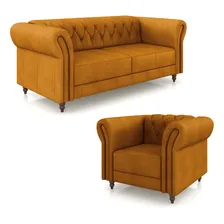 Conjunto 1 Sofá 180 E 1 Poltrona Chesterfield Couro Mel Foto mini  2