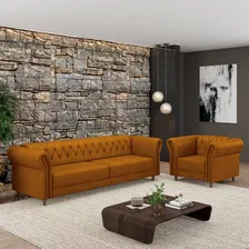 Conjunto 1 Sofá 180 E 1 Poltrona Chesterfield Couro Mel Foto  mini 1