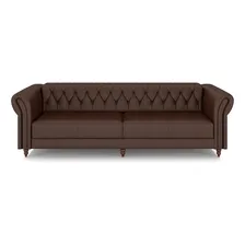 Conjunto 1 Sofá 240cm 2 Poltronas Chesterfield Couro Marrom Foto mini  3