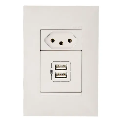 Conjunto 1 Tomada Usb + Tomada Branco 10a 4x2 Pialplus Foto 1