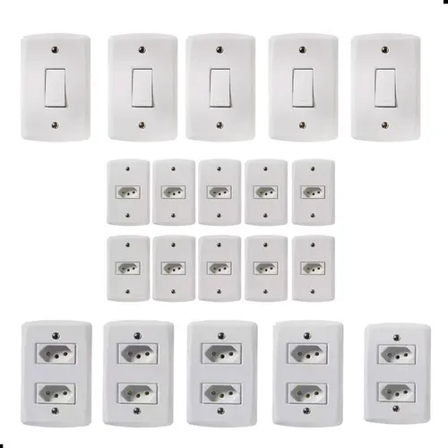 Conjunto 10 Tomadas + 5 Interruptores + 5 Tomadas Duplas Lux Cor Branco Foto 1