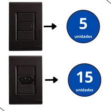 Conjunto 15 Tomadas 10a + 5 Interruptores Simples 4x2 Grafite Tramontina Liz Luxo Modular Tecla Apagador Luz Foto mini  2
