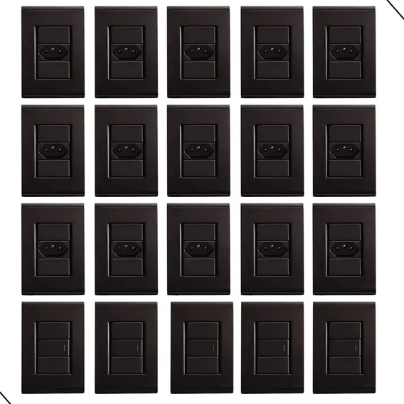 Conjunto 15 Tomadas 10a + 5 Interruptores Simples 4x2 Grafite Tramontina Liz Luxo Modular Tecla Apagador Luz Foto 1
