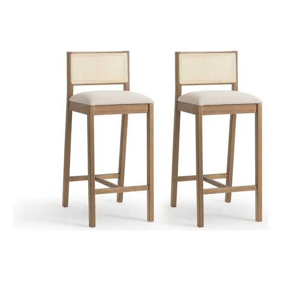Conjunto 2 Banquetas Madeira Maciça Encosto Em Tela Cawt Foto 1