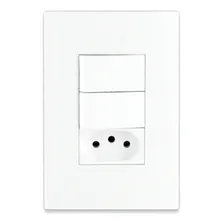 Conjunto 2 Interruptor Simples Tomada 10a Placa E Suporte Foto mini 1