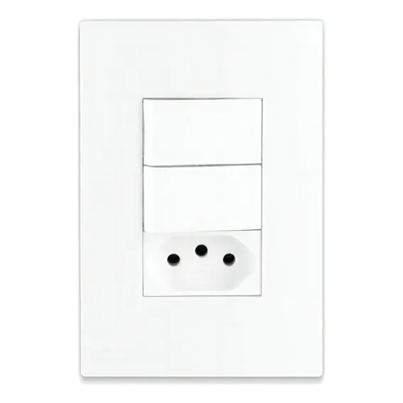 Conjunto 2 Interruptor Simples Tomada 10a Placa E Suporte Foto 1