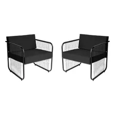 Conjunto 2 Poltronas Área Externa Fibra Sintética Córdova Cor Preto/preto Foto mini 1
