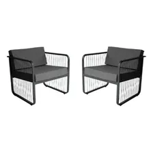 Conjunto 2 Poltronas Área Externa Fibra Sintética Santiago Cor Preto/cinza Foto  mini 1