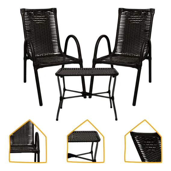 Conjunto 2 Poltronas Com Mesa De Centro Junco Area Varanda Cor Tabaco Foto 1