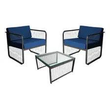 Conjunto 2 Poltronas E Mesa Centro Fibra Sintética Santiago Estrutura Azul Foto mini 1