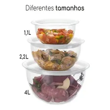 Conjunto 3 Bowl Acrílico C/ Tampa Hermético 1,1 / 2,2 / 4 L Foto  mini 1
