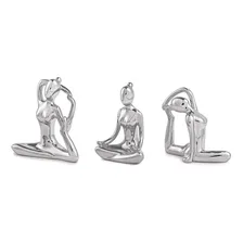 Conjunto 3 Esculturas Yoga Prata Em Porcelana Cor Prateado Foto mini 1